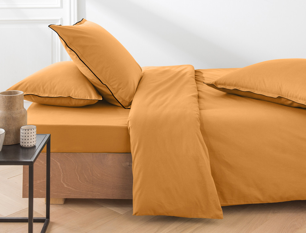 Linge de lit finition bourdon grise Coton fin lavé
