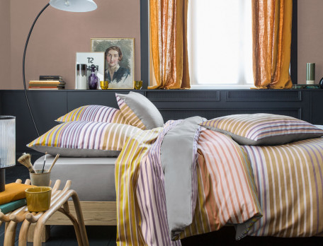 Housse de couette satin imprimée rayures et dos uni gris Couleurs Boréales