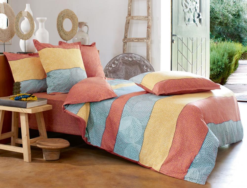 Taie d'oreiller percale imprimé réversible Couleurs Sahara