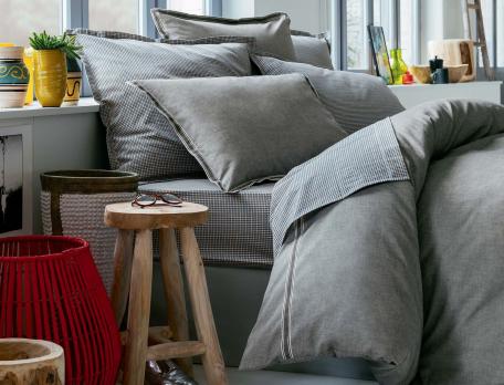 Linge de lit écossais et chambray En gris majeur