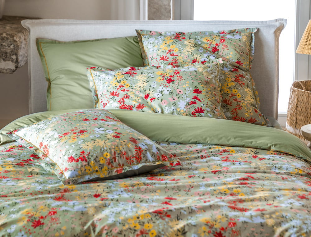 Linge de lit imprimé fleuri percale coton En plein champ