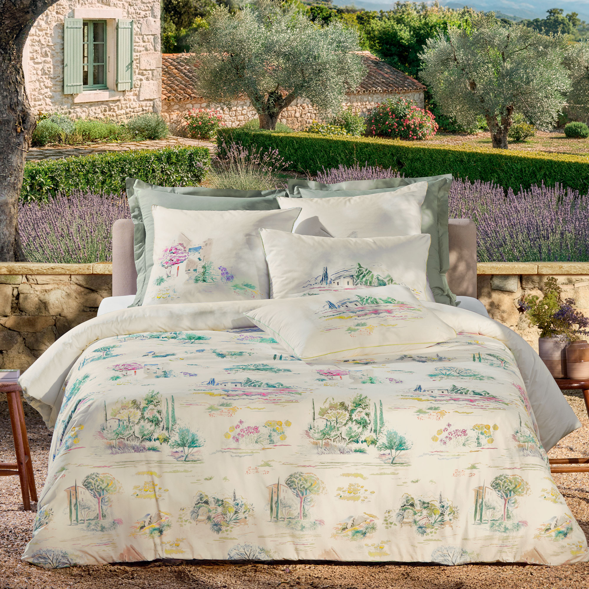 Housse de couette 2 pers. - Coloris Bleu - 260x240cm - Flânerie en provence Linvosges