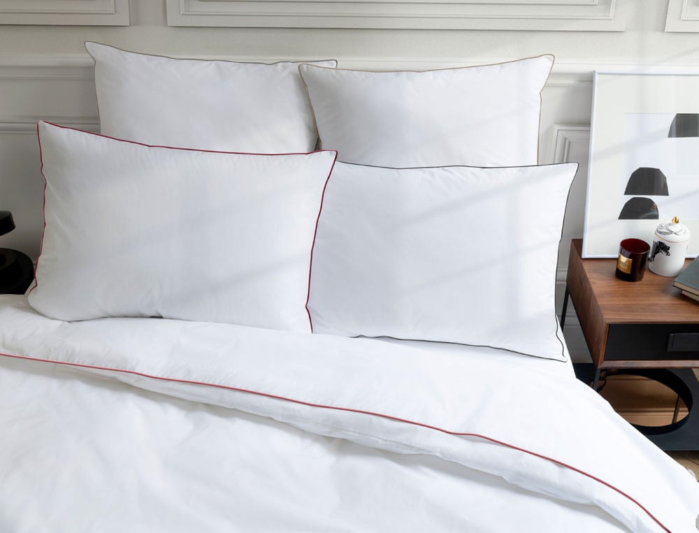 Linge de lit percale prestige finition bourdon et finition passepoil Grand Hôtel