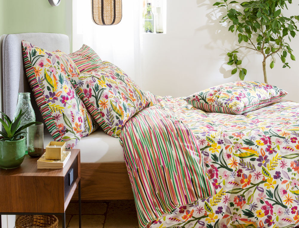 Drap percale imprimé fleuri Jardin d'artiste