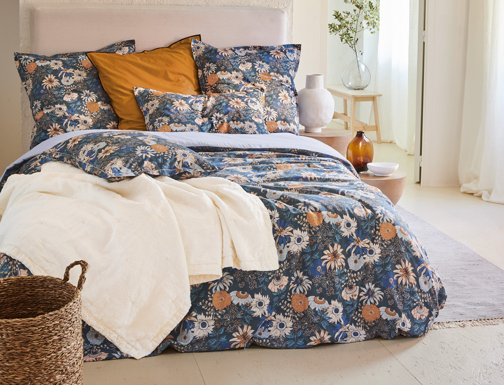 Linge de lit satin imprimé fleuri Jardin féérique