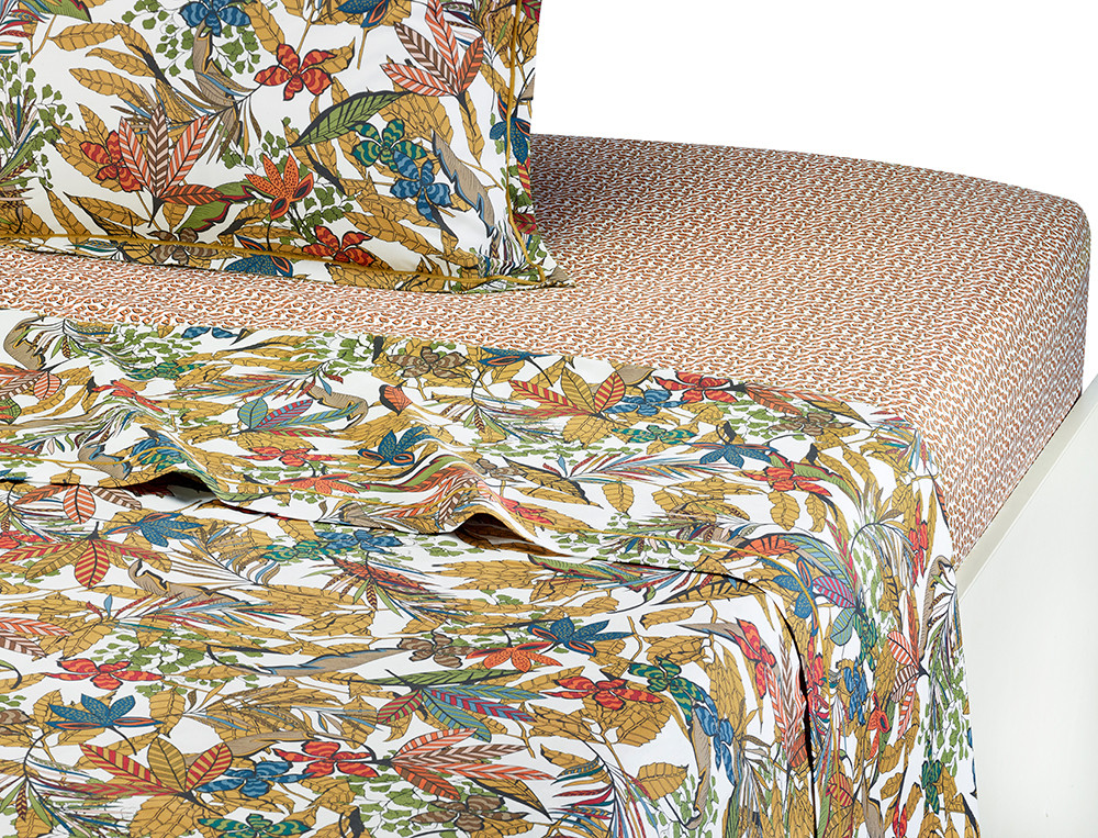 Parure de lit percale imprimé végétal multicolore et petit motifs Luxuriance végétale