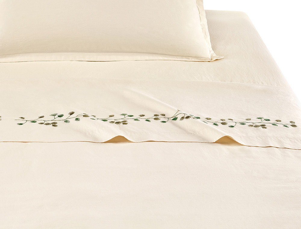 Linge de lit brodé en percale lavée 100% coton Mascarpone