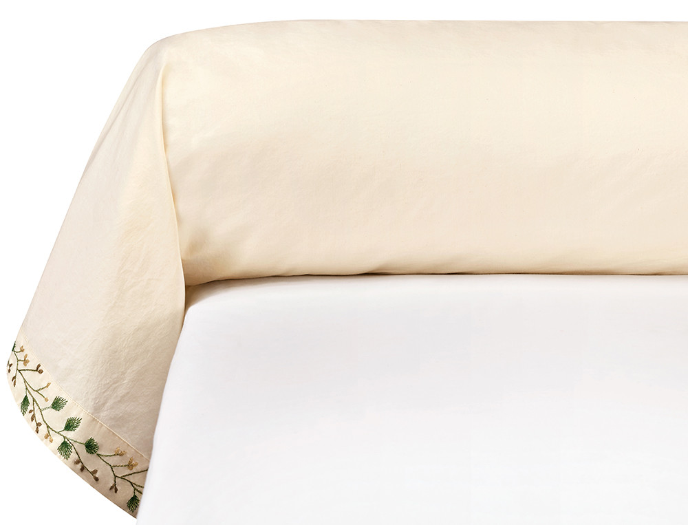 Linge de lit brodé en percale lavée 100% coton Mascarpone