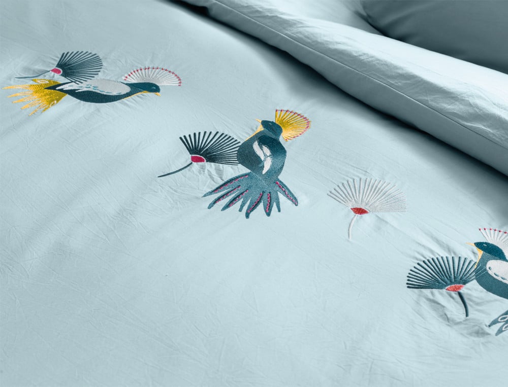 Linge de lit percale brodé Oiseaux de paradis