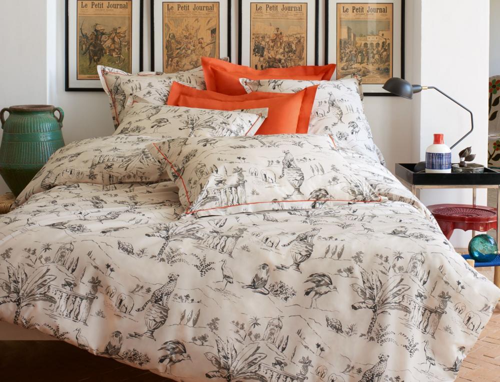 Drap percale sable toile de jouy bourdon Toile d'Ailleurs
