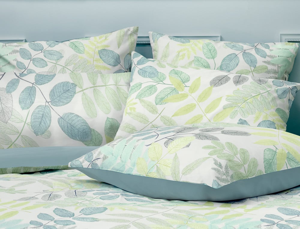 Linge de lit percale imprimé Vert feuillage