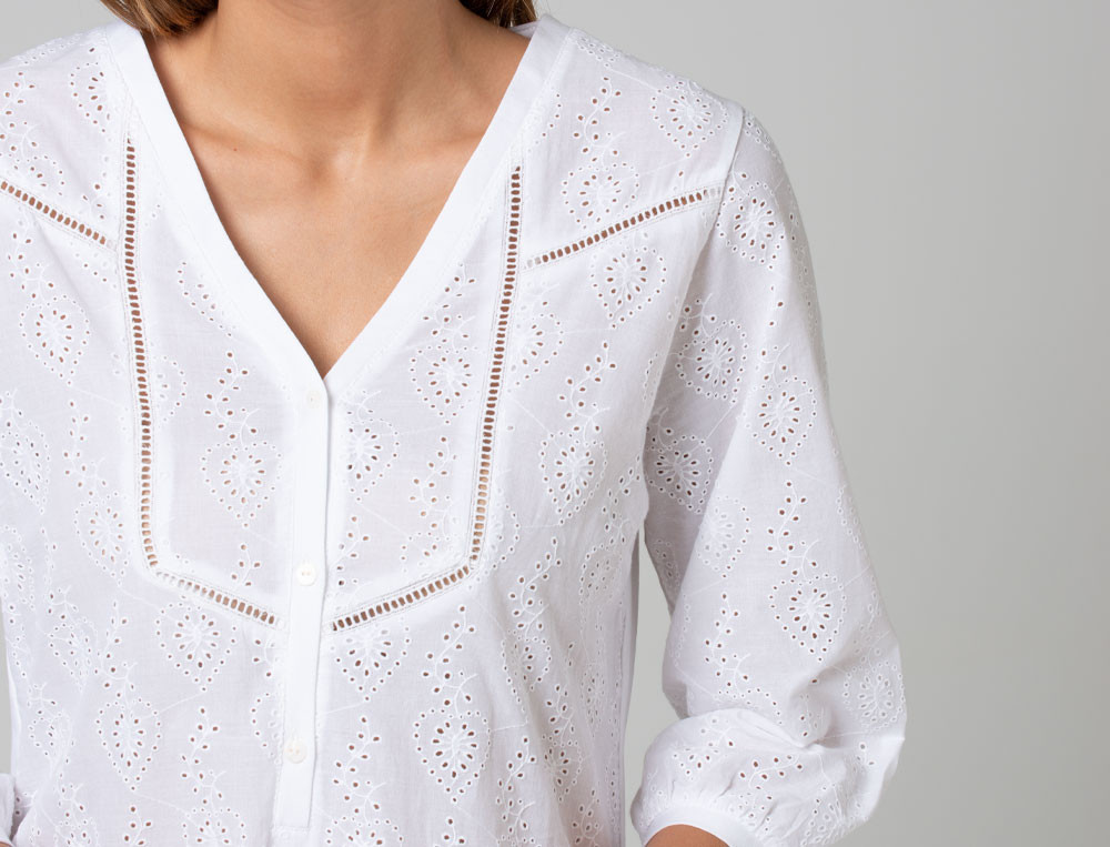 Liquette en coton blanc rehaussé d'une broderie anglaise Nouvelle romance