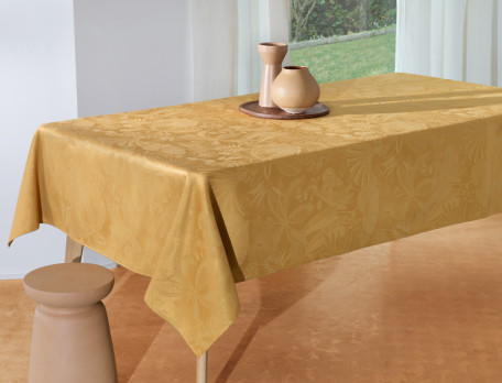 Nappe jacquard motif feuillages ton sur ton. Dégustation 