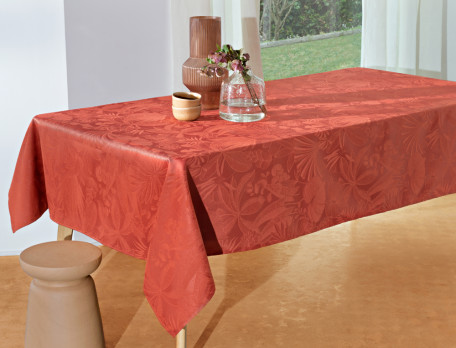 Nappe jacquard motif feuillages ton sur ton. Dégustation 