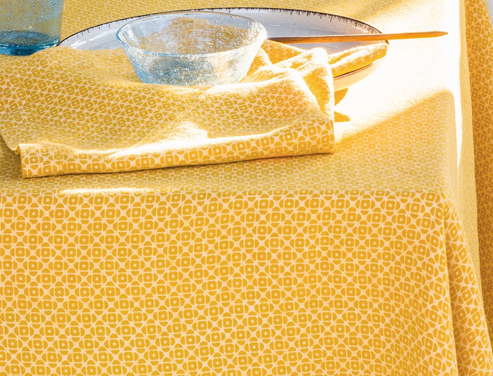 Nappe imprimée jaune 100% coton lavé Entre terre et mer