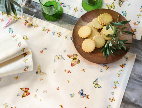 Nappe Tropical vintage, oiseaux, papillons, feuilles et fleurs