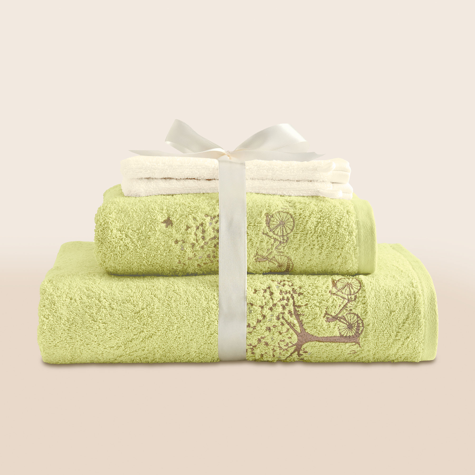Drap de bain + serviette + 2 gants - Taille unique - Dimanche à la campagne - Citron Vert - Linvosges