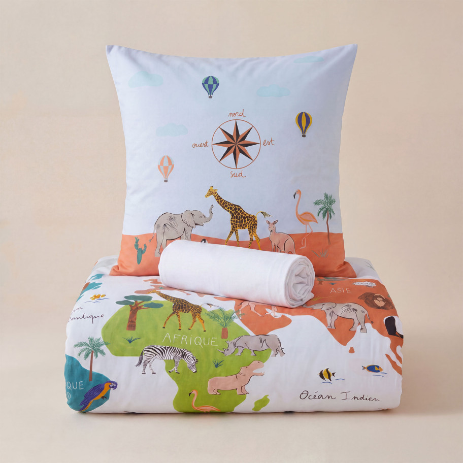 Pack housse de couette + taie + drap-housse Mappemonde