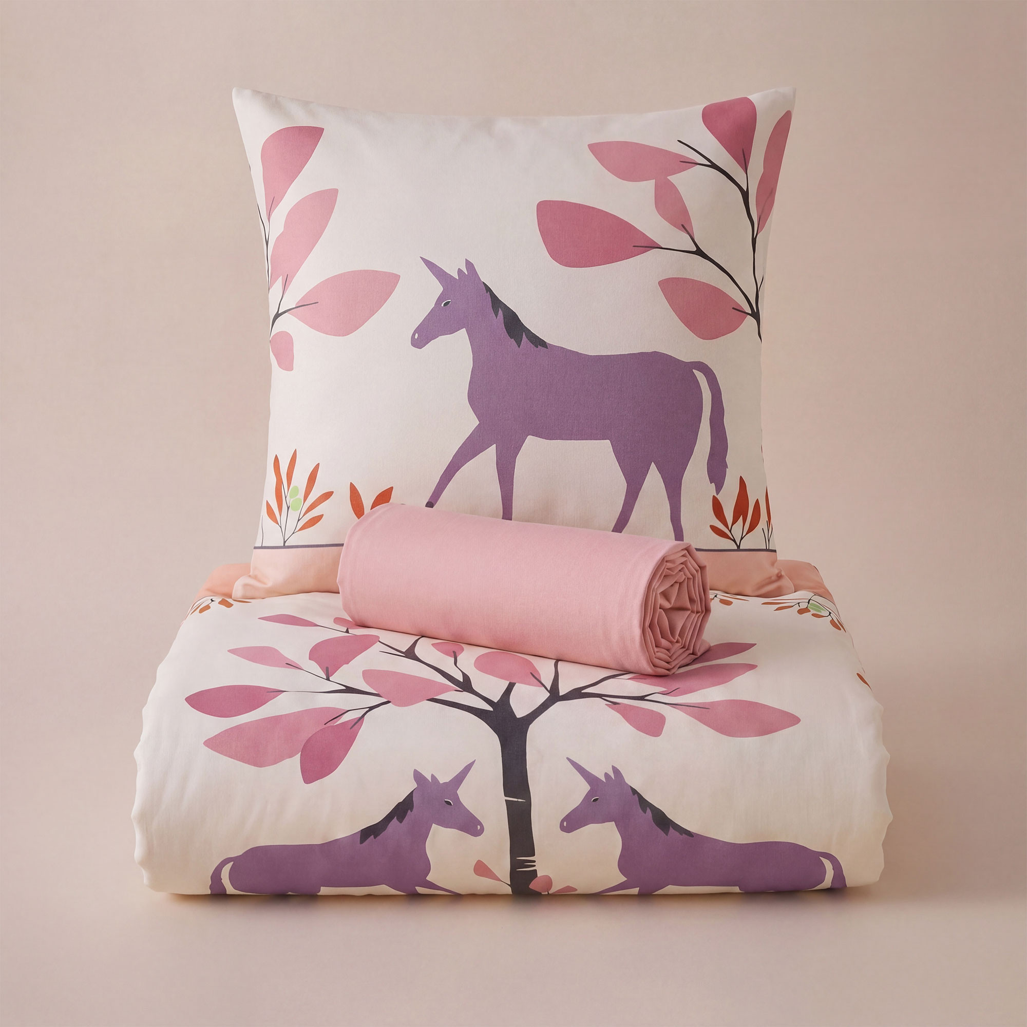 Housse de couette + taie + drap-housse - Taille unique - Rêve de licornes - Coloris Unique - Linvosges