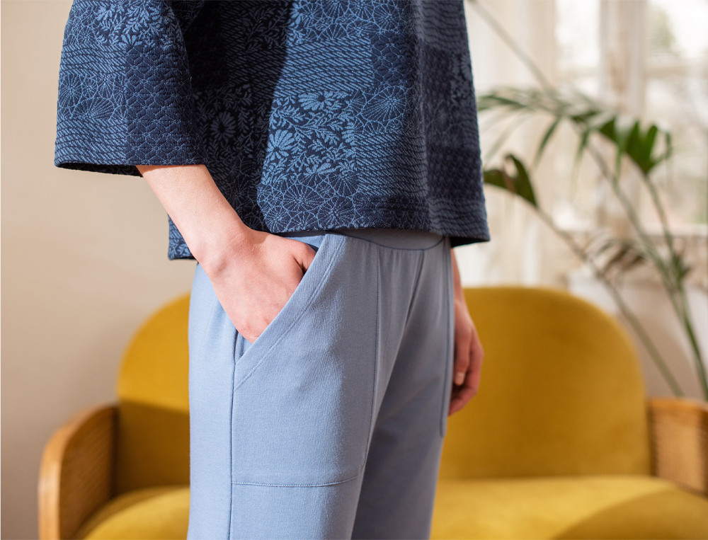 Pantalon molleton fin bleu Bleu de Kyoto