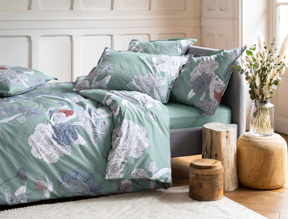 Linge de lit percale imprimé fleuri Bouquet d'artiste