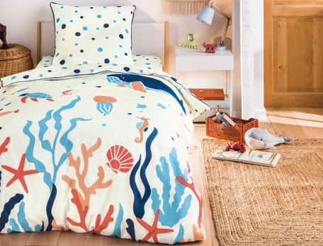 Linge de lit enfant imprimé motifs marins et imprimé motif bulles Imagine l'océan