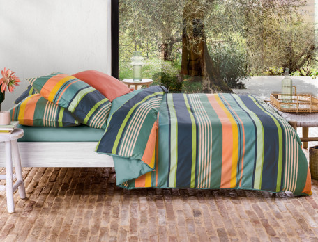 Parure de lit percale imprimée rayée multicolore Mimizan