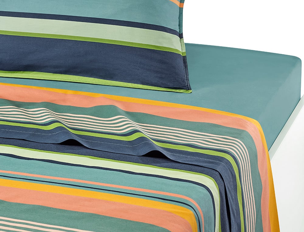 Parure de lit percale imprimée rayée multicolore Mimizan