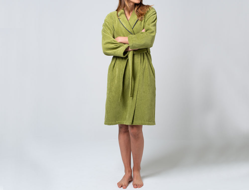 Peignoir femme vert 100% coton 420g/m2 Forêt de Marly