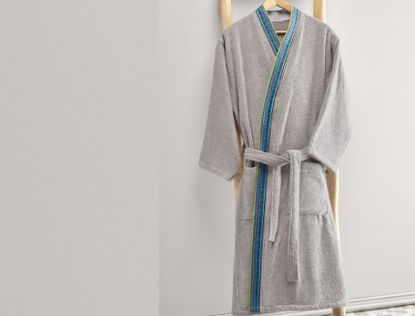 Peignoir homme jacquard forme kimono Bleu de paon