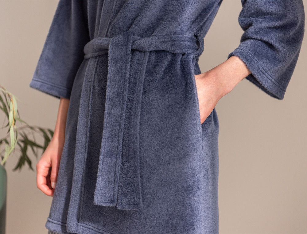 Peignoir forme kimono en polaire Reflets bleus