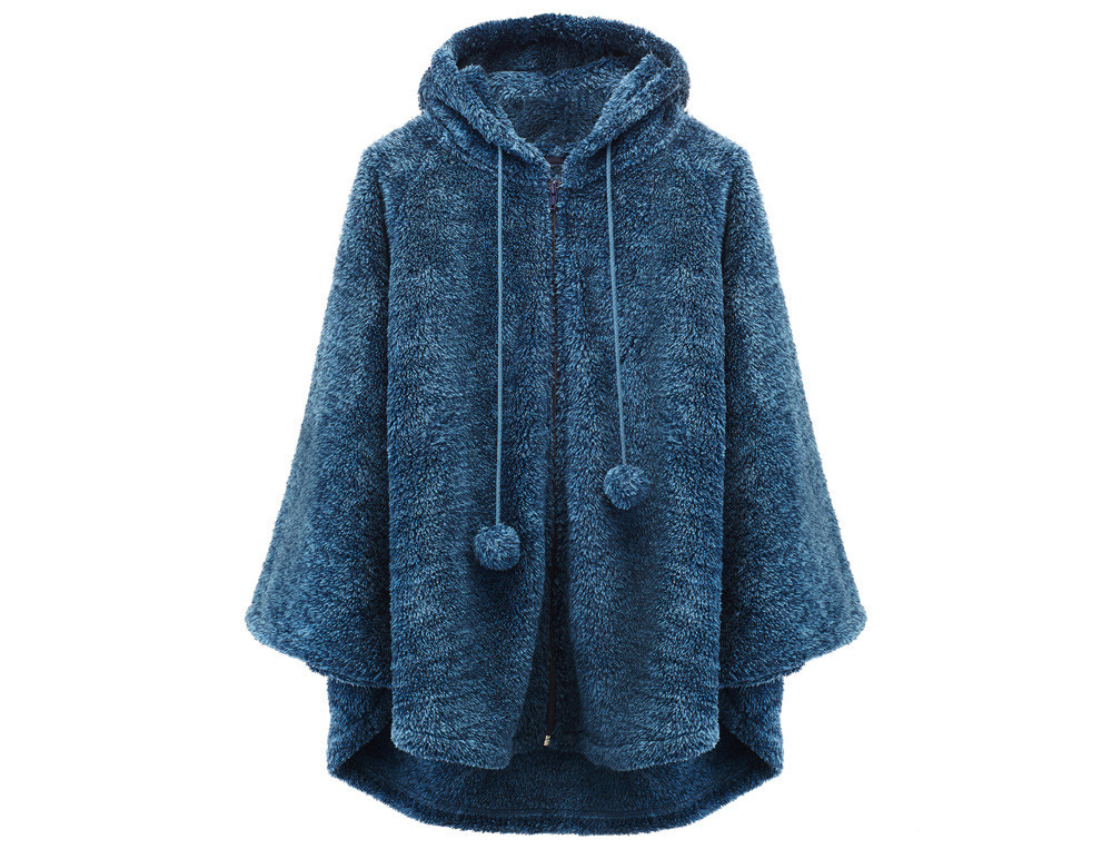 Fleece-Poncho Kapuze Morgenblau Linvosges