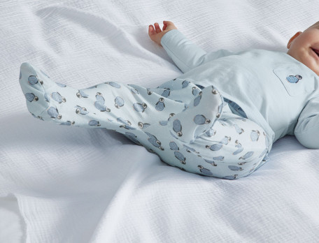 Pyjama bébé jersey bleu imprimé Des petits pingouins