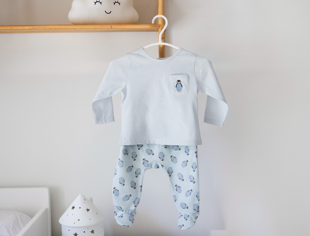 Pyjama bébé jersey bleu imprimé Des petits pingouins