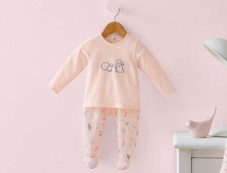 Pyjama bébé jersey ivoire rosé Les lapinous
