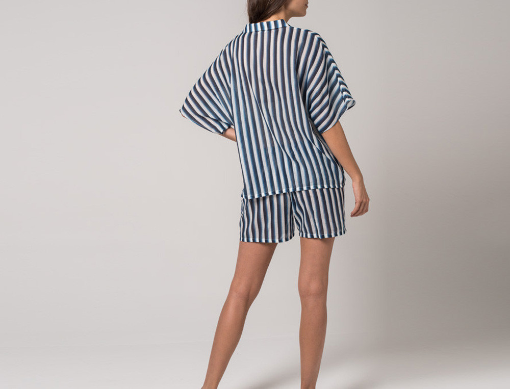 Pyjama short 100% coton rayé Bleu océan