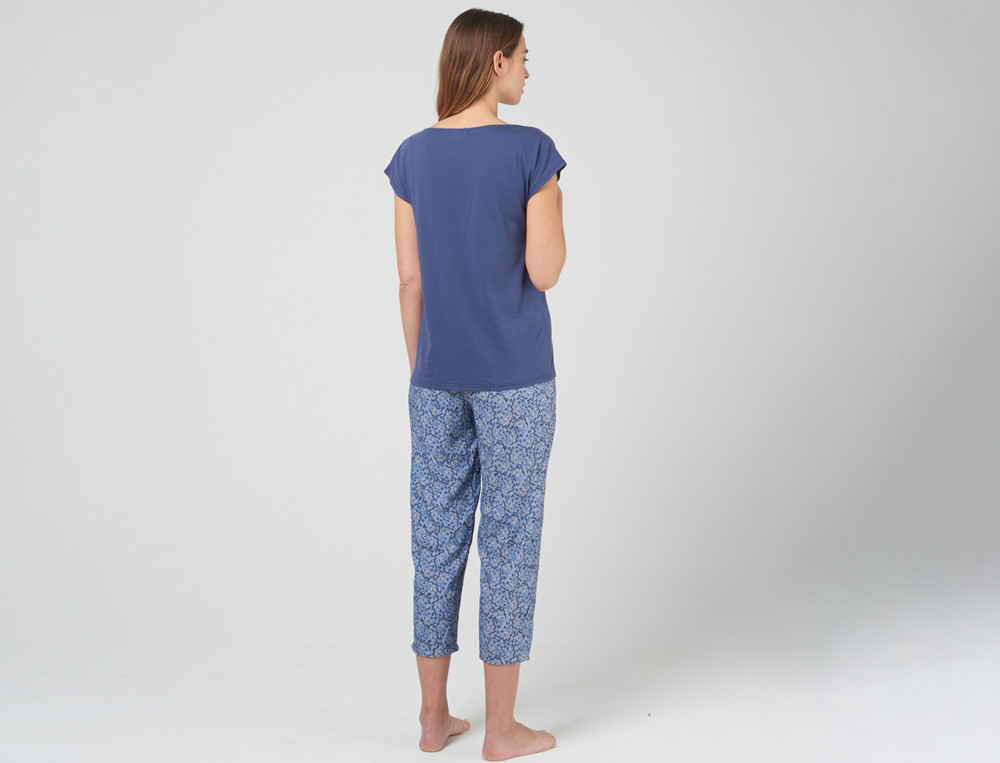 Pyjama short imprimé végétal et uni bleu Jardin du palais