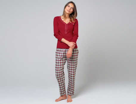 Pyjama carreaux tissé-teint 100% coton femme Entre deux