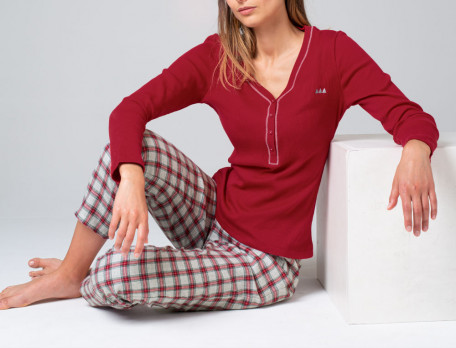 Pyjama carreaux tissé-teint 100% coton femme Entre deux