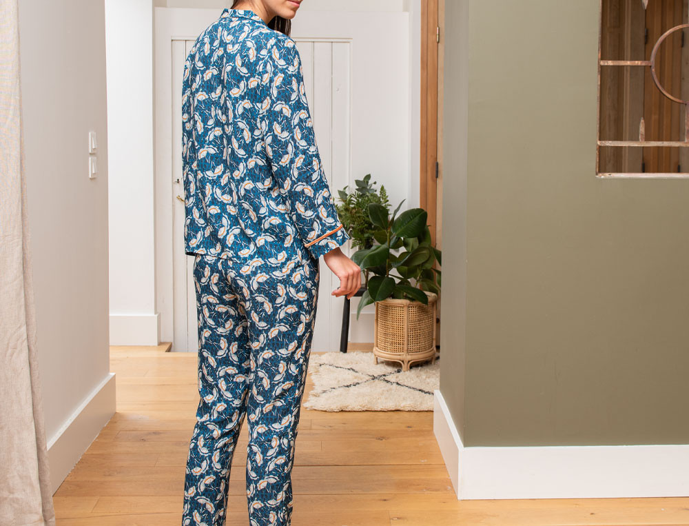 Pyjama femme Imprimé végétal bleu Féérique