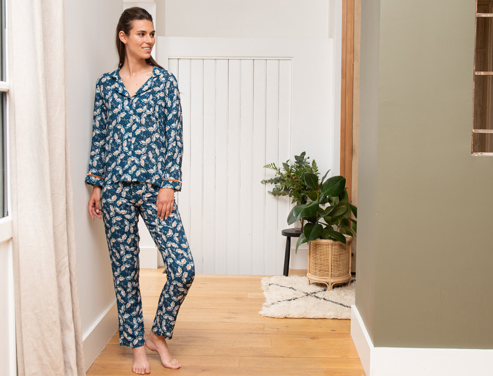 Pyjama femme Imprimé végétal bleu Féérique