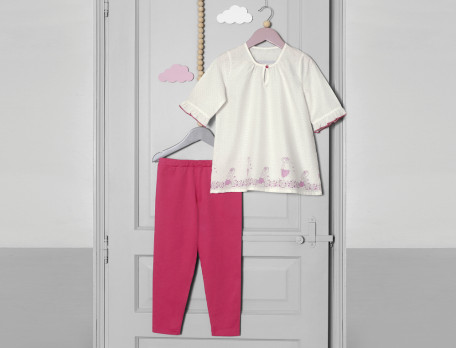 Pyjama enfant fille coton pantalon rose Balade champêtre