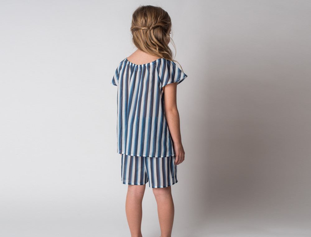 Pyjama short fille en voile de coton Bleu océan