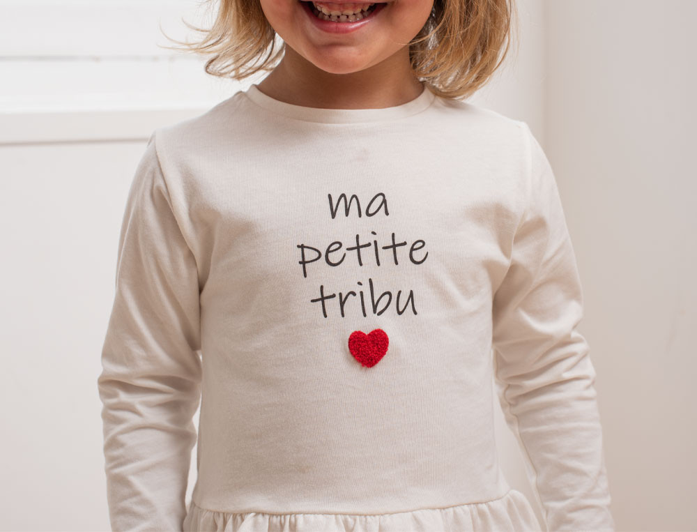 Pyjama enfant jersey gris chiné et carreaux J'aime ma tribu