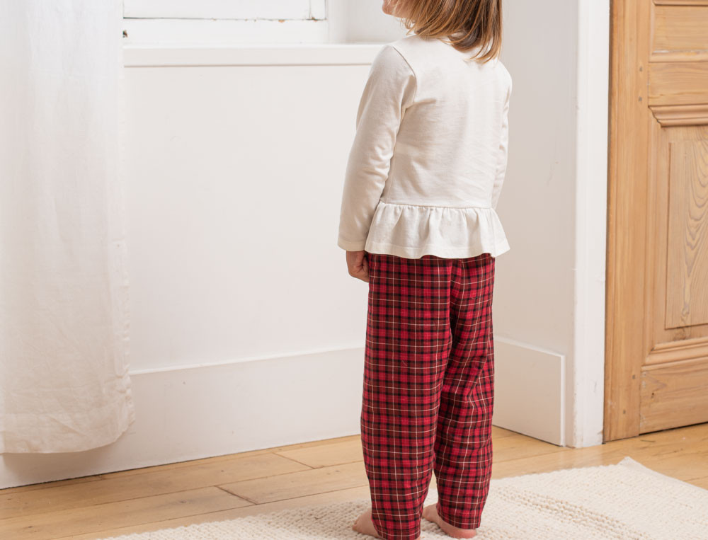 Pyjama enfant jersey gris chiné et carreaux J'aime ma tribu