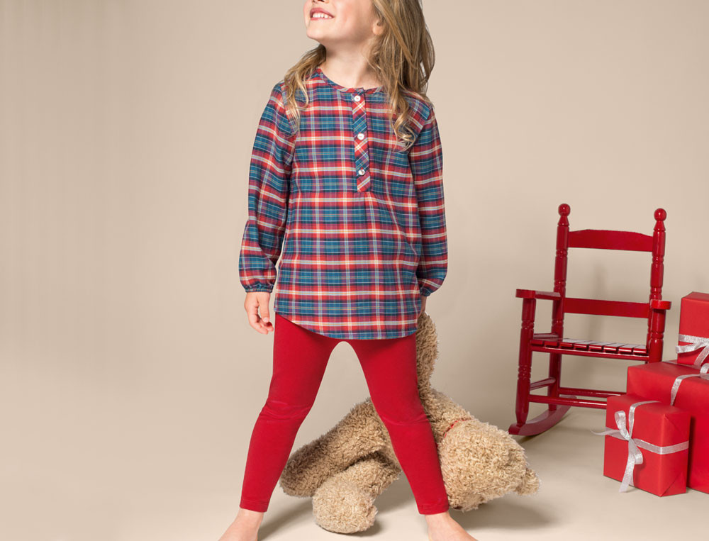 Pyjama fille écossais en haut et jersey rouge en bas Ma tribu