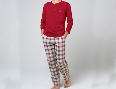 Pyjama homme carreaux tissé-teint et uni rouge Entre deux
