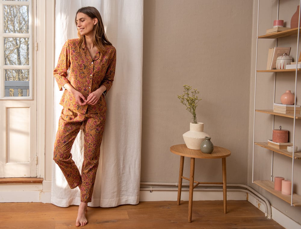 Pyjama femme 100% viscose Imprimé fleuri Indienne