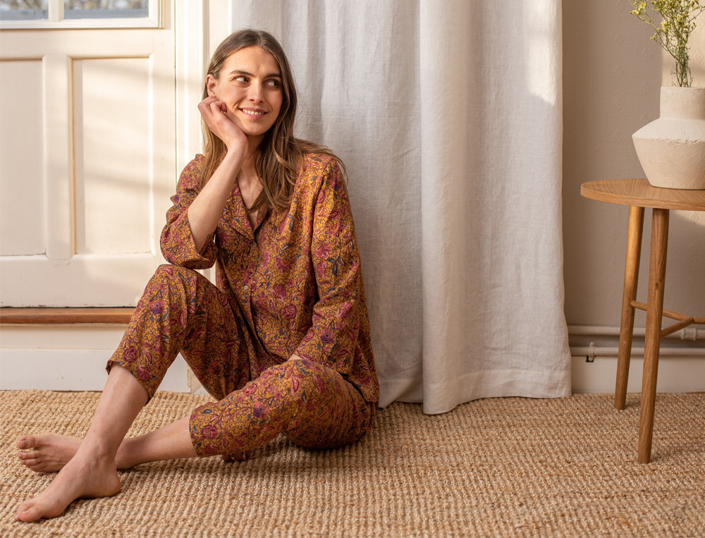 Pyjama femme 100% viscose Imprimé fleuri Indienne