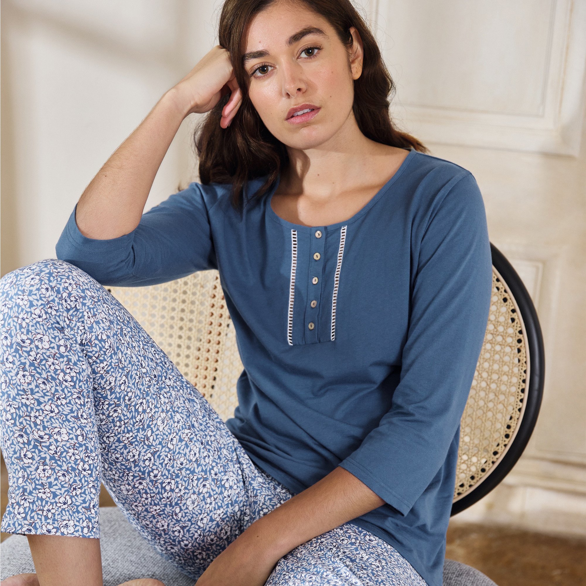 Pyjama femme imprimé fleuri Jardin féérique